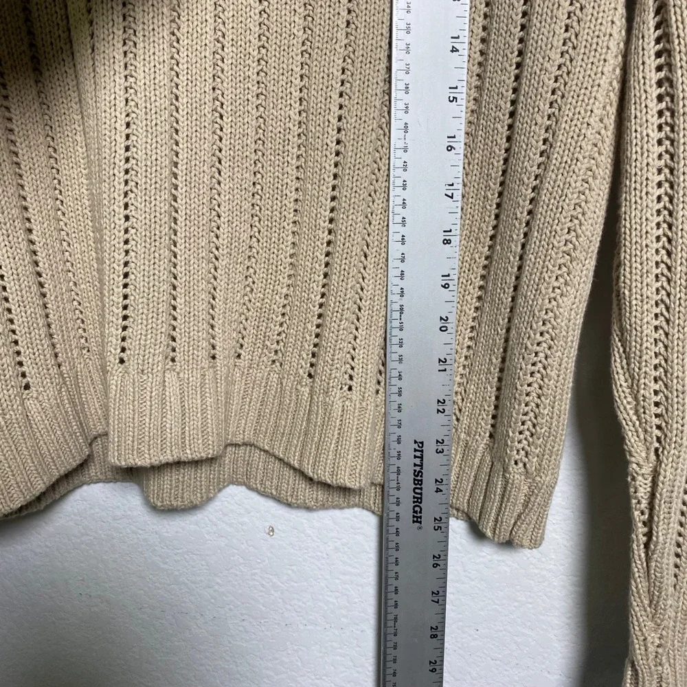 Cyrus‎ Tan Open Knit Sweater Medium Coastal Grandma Minimalist Neutral Casual
